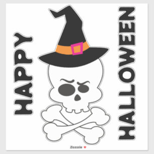 Adesivo Crânio, Ossos Cruzados e Chapéu de Bruxas