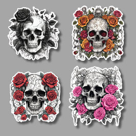 Adesivo Crânios góticos românticos com Rosas à prova d'águ