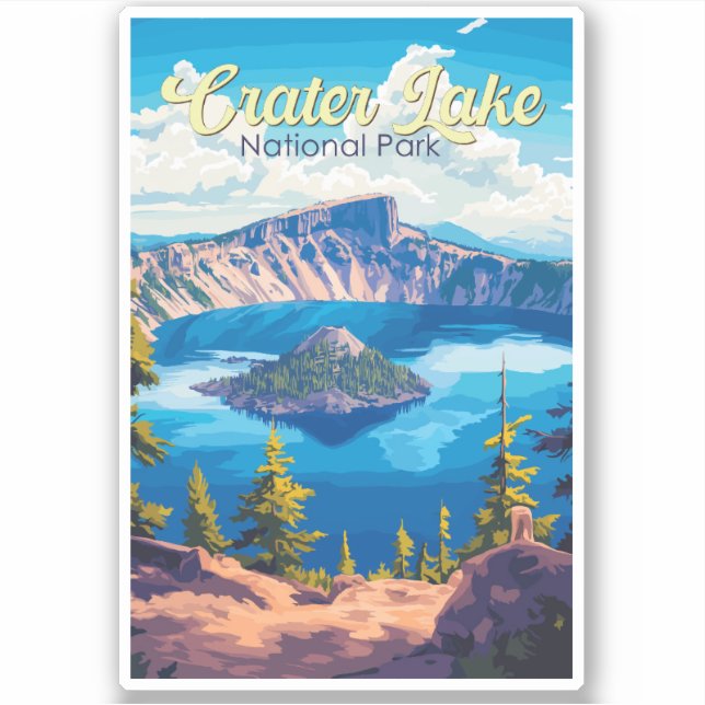 Adesivo Crater Lake National Park Ilustração Viagem Art (Frente)