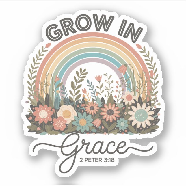 Adesivo Crescer em Grace Vintage Retro Rainbow Christian (Frente)
