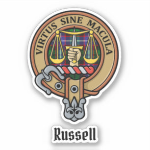 Adesivo Crest do Clã Russell sobre Tartan