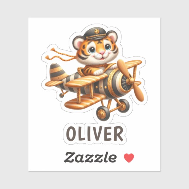 Adesivo Criança de Tigre Voadora Bestial em um Avião (Folha)