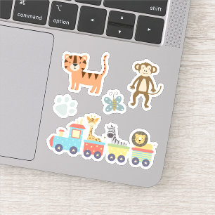 Adesivo Crianças Animais do Zoológico Bonito no Comboio