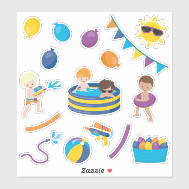 Adesivo Crianças Brincam de Água com Meninos (Folha)