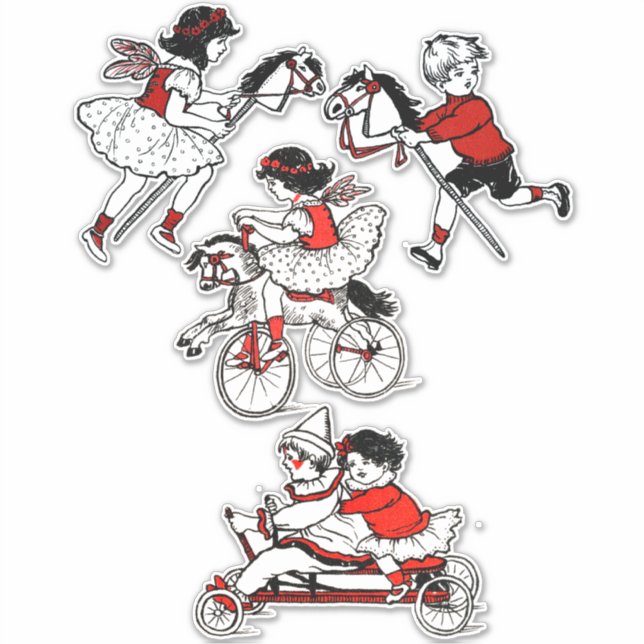 Adesivo Crianças Brincando com brinquedos Ilustração Vinta (Frente)