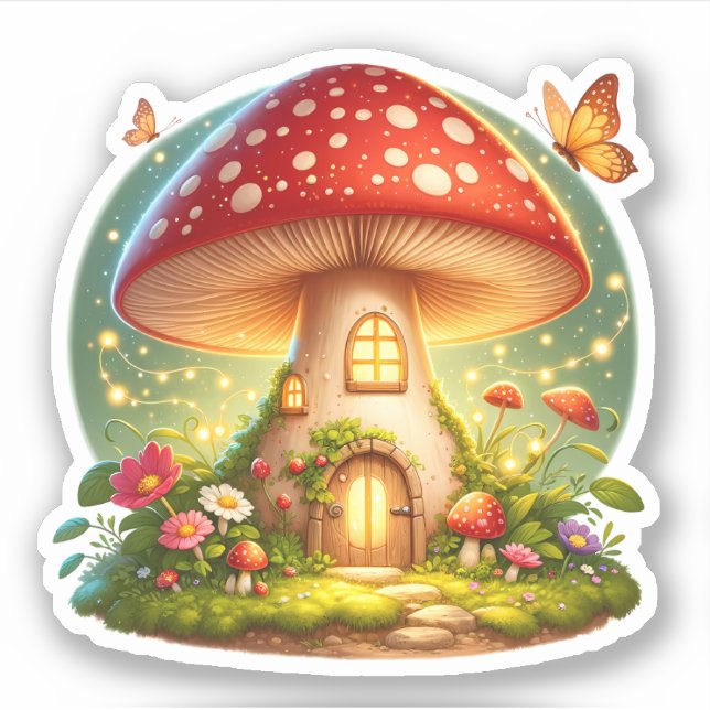 Adesivo Crianças De Algodão Magnético De Casa De Mushroom  (Frente)