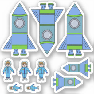 Adesivo Crianças de Desenho Verde Azul do Astronauta Fogu