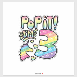 Adesivo Crianças Pop It 3º Aniversário Meninas 3 Anos de I