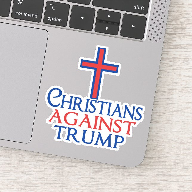 Adesivo Cristãos Contra Laptop de Trump (Detalhe)