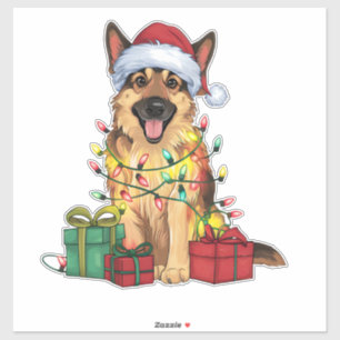 Adesivo Cristo German shepherd de Cachorro Santa Hat Light