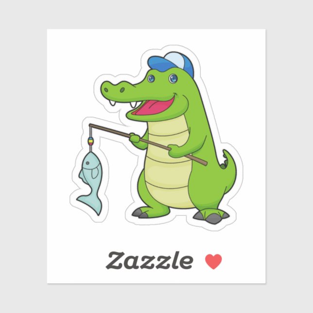 Adesivo Crocodilo Pesca com Pescado (Folha)