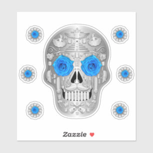 Adesivo Cromo (Rosa azul) Calavera Sticker