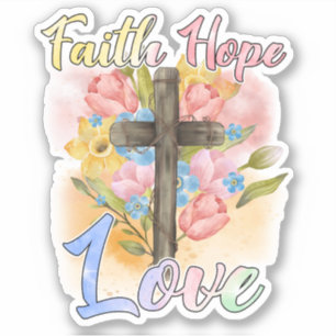 Adesivo Cruz Cristã Floral Pastel Fé Esperança Amor