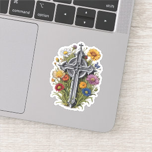 Adesivo Cruz Gótica com Flores Selvagens