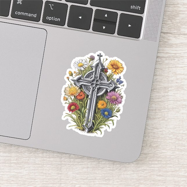 Adesivo Cruz Gótica com Flores Selvagens (Detalhe)