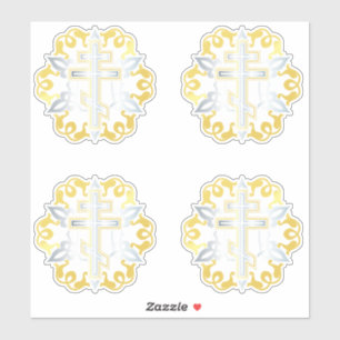 Adesivo Cruz Ortodoxa Dourada com Ornamentos