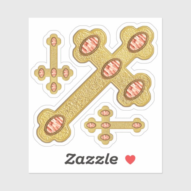 Adesivo Cruzes Amigadas com 5 Faux Red Agates - Contorno (Folha)