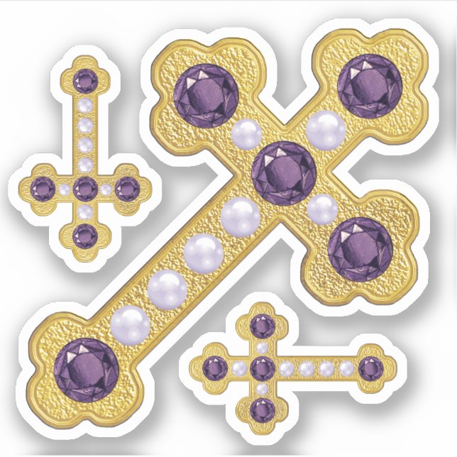 Adesivo Cruzes Amigadas com Ametistas e Pérolas Faux - (Frente)