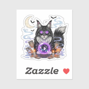Adesivo Crystal Ball Coon - Maine Coon Halloween