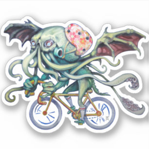 Adesivo Cthulhu Dirigindo Uma Bicicleta