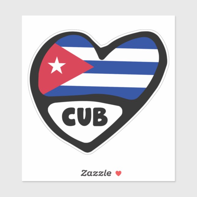 Adesivo Cuba Country Code Flag Heart, CUB (Folha)
