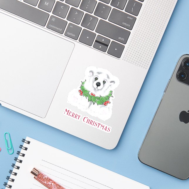 Adesivo Cubo de urso polar, Papai noel (Notebook com iPhone)