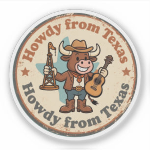 Adesivo Cumprimentos do Texas_ Arte Retro de Longhorn West