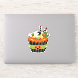 Adesivo Cupcake de Halloween bonito e assustador com uma b