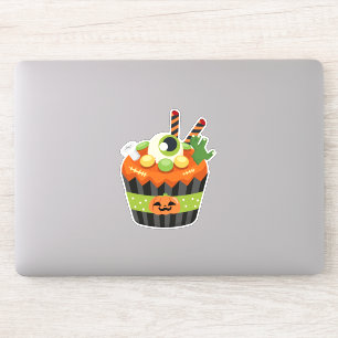 Adesivo Cupcake de Halloween bonito e assustador com uma b