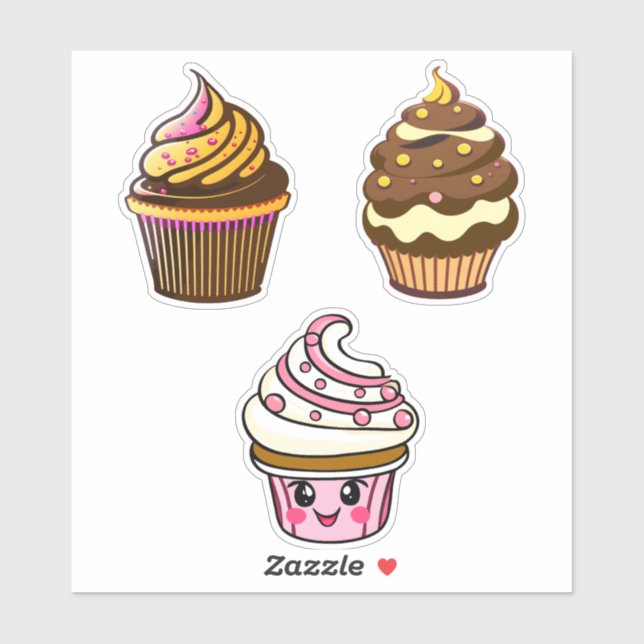 Adesivo Cupcakes Cute Kawaii Chibi (Folha)