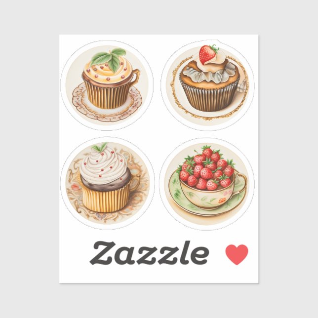 Adesivo Cupcakes e xícaras 10 (Folha)