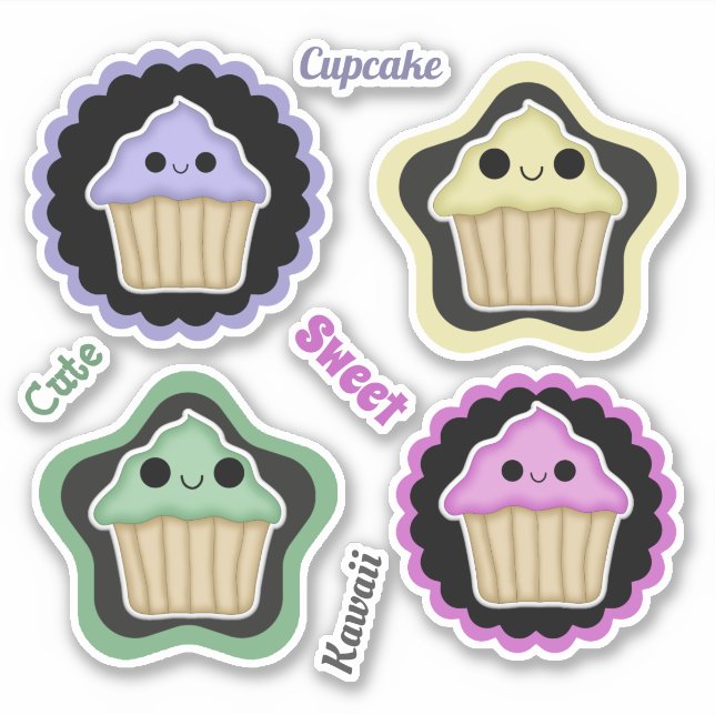 Adesivo Cupcakes Kawaii Mistos e Combinados (Frente)