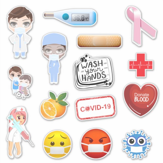 Adesivo Cúpula médica 19 mascara germes do hospital corona (Frente)