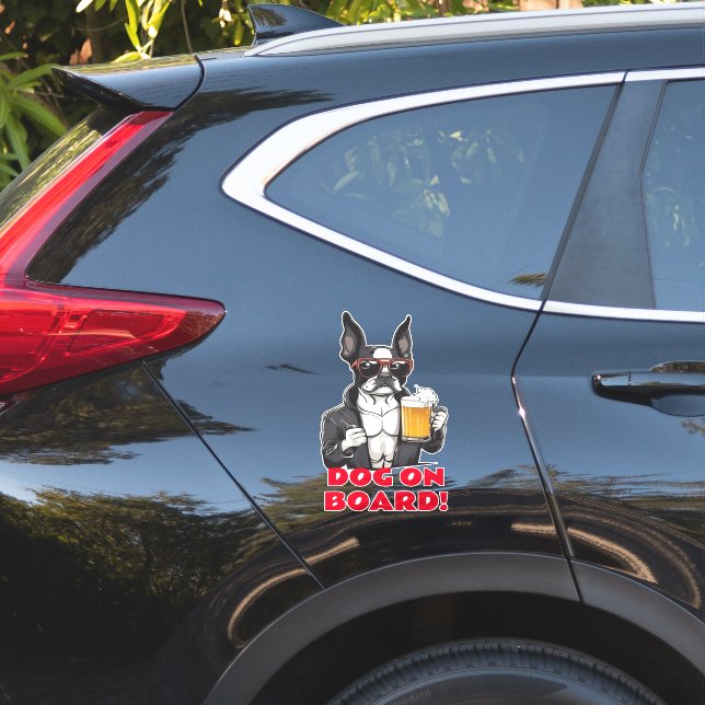 Adesivo Curioso Boston Terrier Legal Cão no Conselho (Lado do carro)