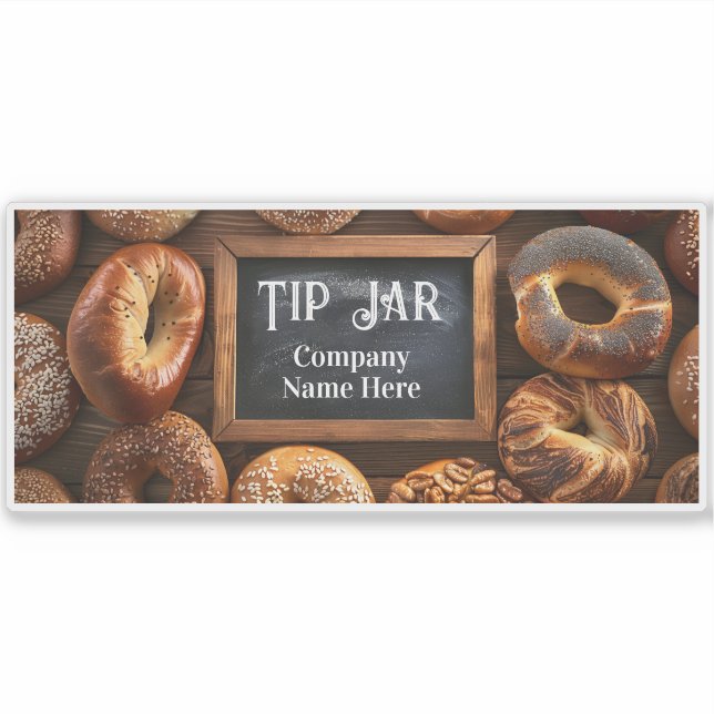 Adesivo Custom Bagel Cafe Business Tip Jar (Frente)