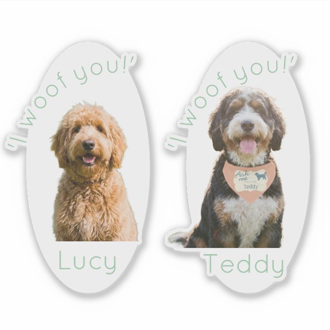 Adesivo Custom Dog Photo Name I Woof You Heartfelt Gift (Frente)