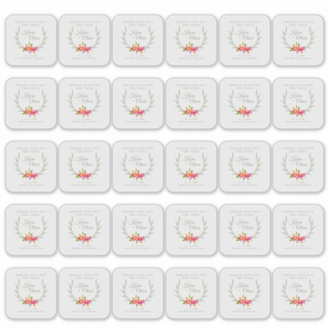 Adesivo Custom Floral Wreath Wedding Sanitizer Hand Gel (Frente)