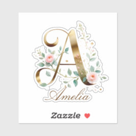 Adesivo Custom Gold Floral Letter A Vinyl Heart Sticker