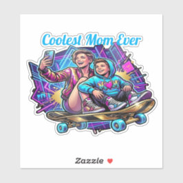 Adesivo Custom Neon Coolest Mom & Son Synthwave Sticker