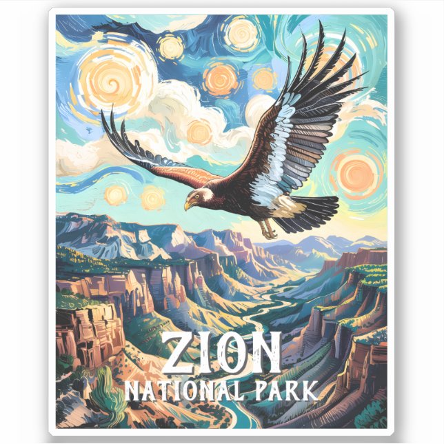Adesivo Custom Text Vibrant Zion Canyon Bird Condor Retro (Frente)