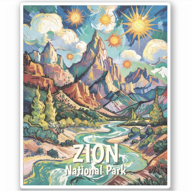 Adesivo Custom Zion Mountains & River Van Gogh Colorful (Frente)