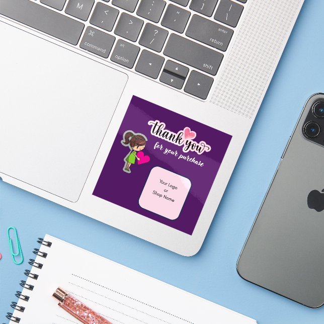 Adesivo Customized Thank You Card for Your Purchase Labels (Notebook com iPhone)