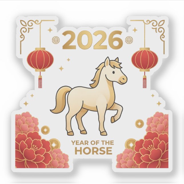 Adesivo Cute 2026 Year of the Horse Chinese New Year (Frente)