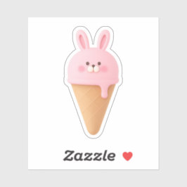 Adesivo Cute 3D Pink Bunny Ice Cream Cone Sticker