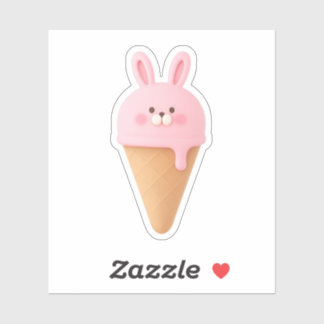 Adesivo Cute 3D Pink Bunny Ice Cream Cone Sticker