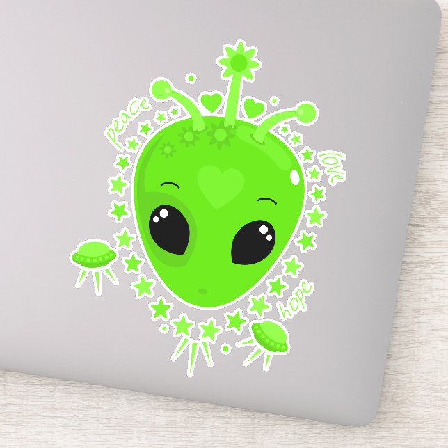 Adesivo Cute Alien Peace Hope Love Kawaii (Detalhe)