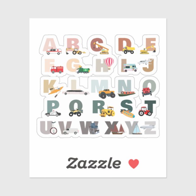 Adesivo Cute Alphabet ABC Trucks, Veículos De Transporte (Folha)