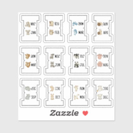 Adesivo Cute Animal Monthly Index Tab Page Divider Folding