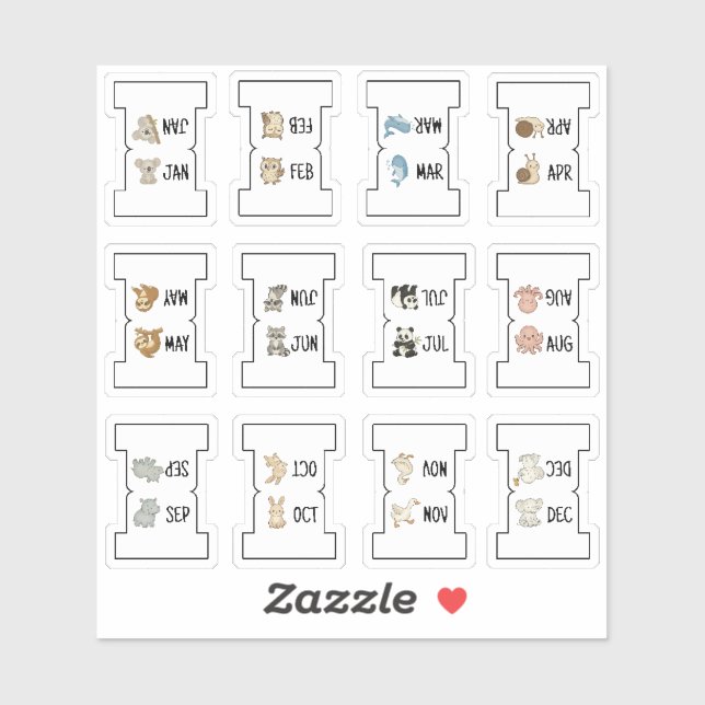 Adesivo Cute Animal Monthly Index Tab Page Divider Folding (Folha)
