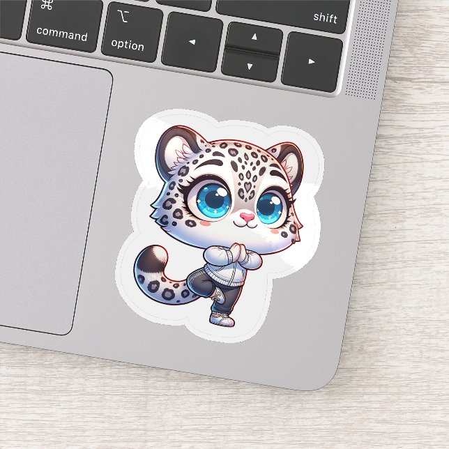 Adesivo Cute Anime Yoga Sport Snow Leopard Sticker (Detalhe)
